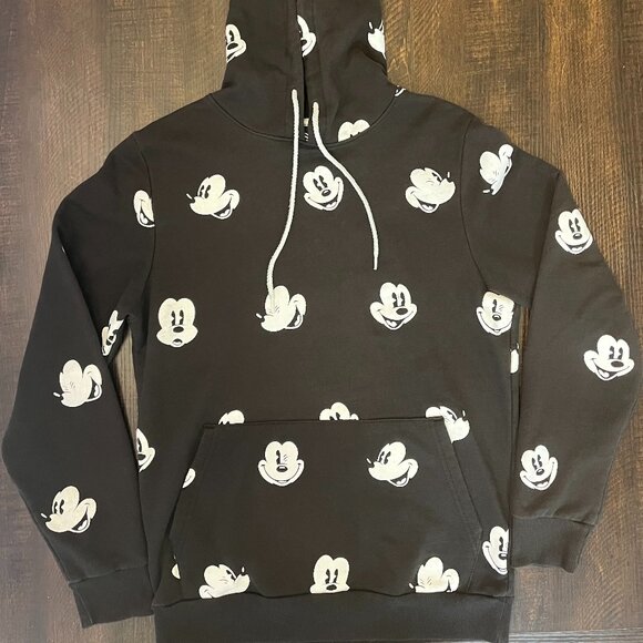 Disney Tops - Disney Mickey Mouse All Over Print Pullover Hoodie Sweatshirt Size S Black/White